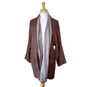 FILOSOFIA 100% Cotton Open Front Longline Cardigan Brown w/ Gray Collar XS/S